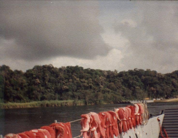 View over the side of an Army vessel on a waterway